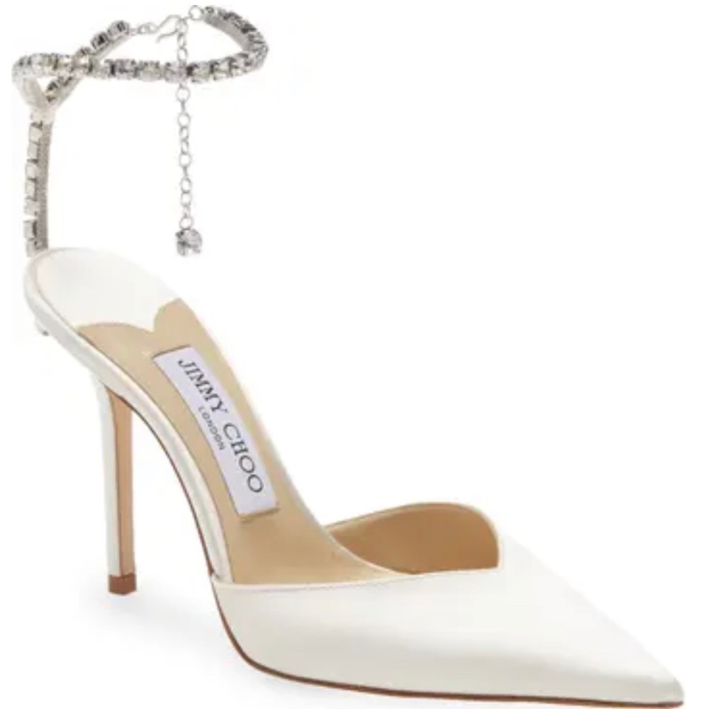 Sold Jimmy Choo Saeda Crystal Ankle Strap Pointed Toe Pump, IVORY